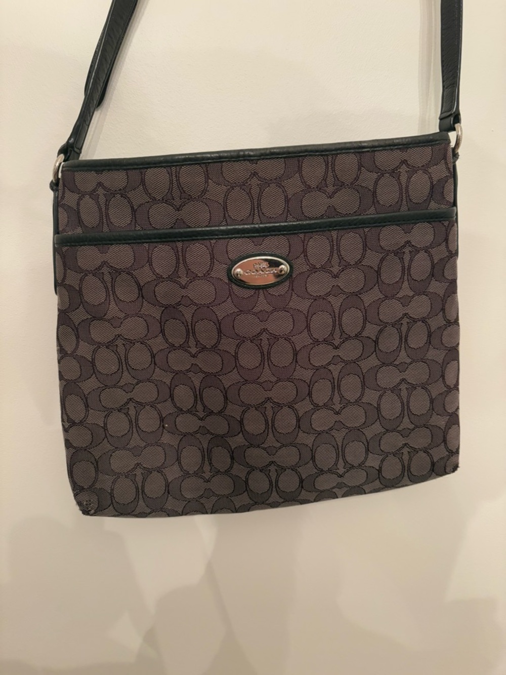 Coach Signature Black Jacquard Adjustable Crossbody Bag Purse
